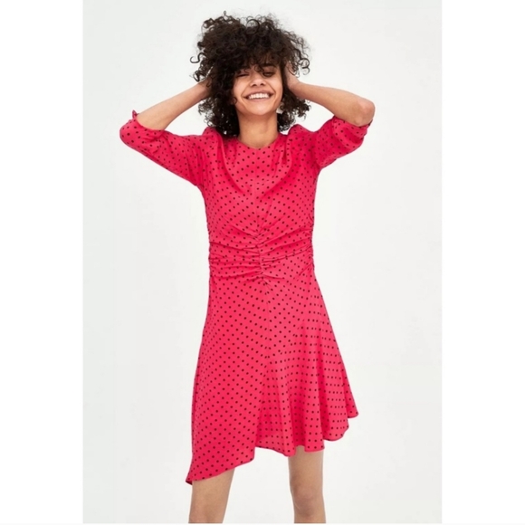 Zara trf Pink Asymmetrical Fit and Flare Cocktail Dress - Picture 2 of 5